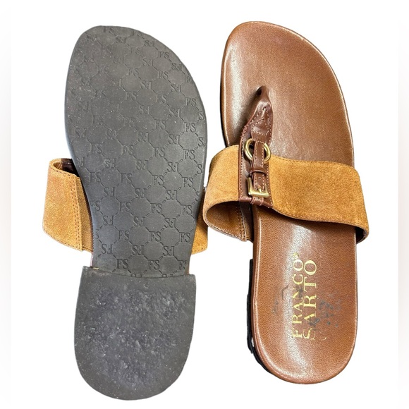FRANCO SARTO slip on brown leather thong sandals size 8.5 M EUC - Picture 3 of 8